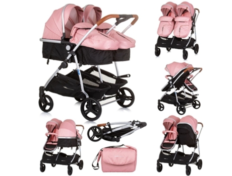 Carrito de bebé gemelar DÚO SMART flamingo CHIPOLINO