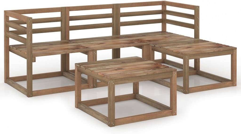 Vidaxl Madera Pino impregnada muebles de 5 piezas cojines mobiliario patio exterior terraza hogar sofá silla asiento duradero 436 kg pzas conjunto 60x60x365