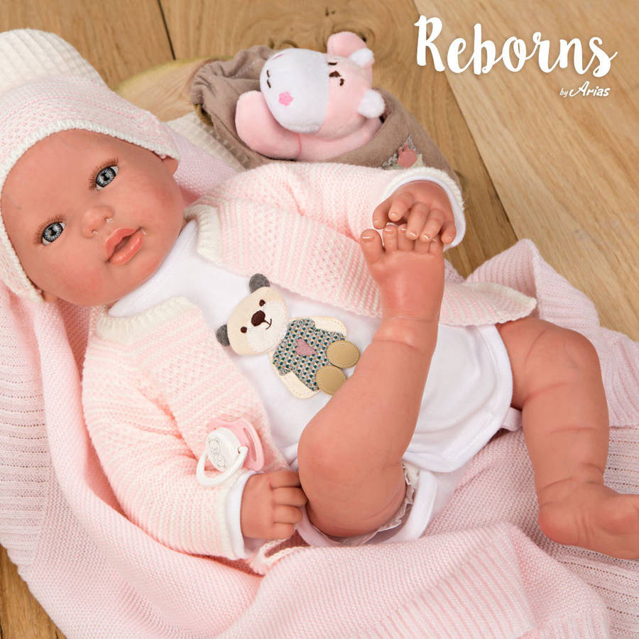 Muñeco ARIAS Arias Reborns 45 cm Iare con Manta, Peluche y Bolsa (Edad Mínima: 3 Años - 58 x 20,5 x 30 cm)