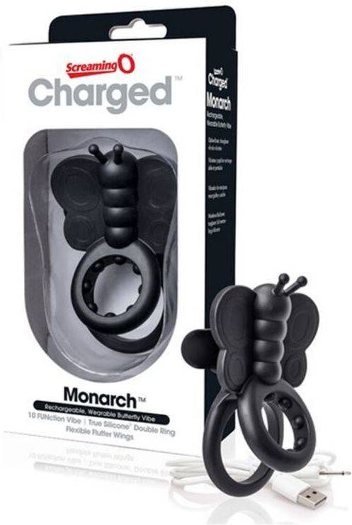 Vibrador SUPERTOOTH Charged Monarch Wearable Butterfly Vibe The Screaming O 12976 (Negro - Silicona)