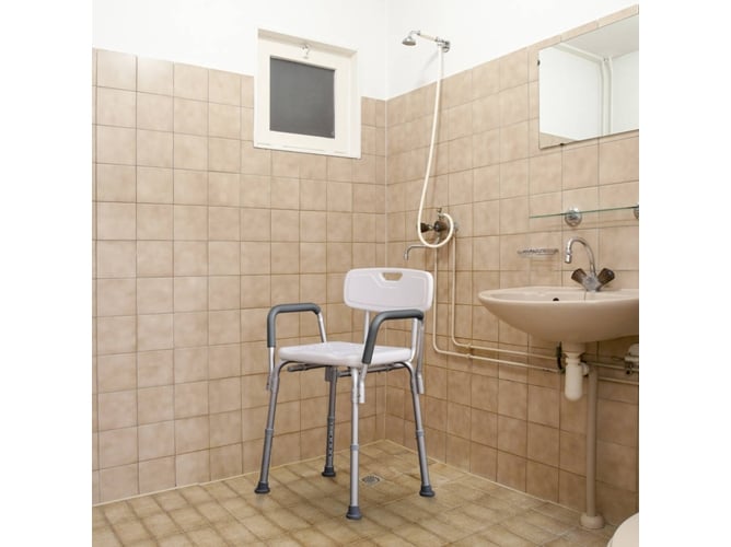 Homcom Silla De ducha altura regulable con respaldo y apoyabrazos aguanta hasta 135 kg baño carga max taburete ortopedico asiento max135