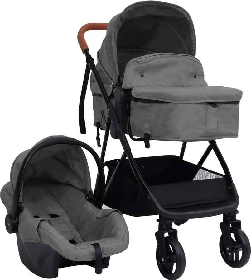 Carrito de Bebé Trio VIDAXL 3 en 1 de Acero Gris Claro y Negro