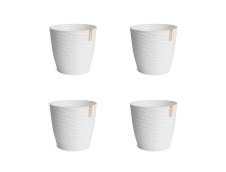 Set de 4 Macetas Decorativas Redondas 11 cm con Platos Integrados. Blanco ARECA