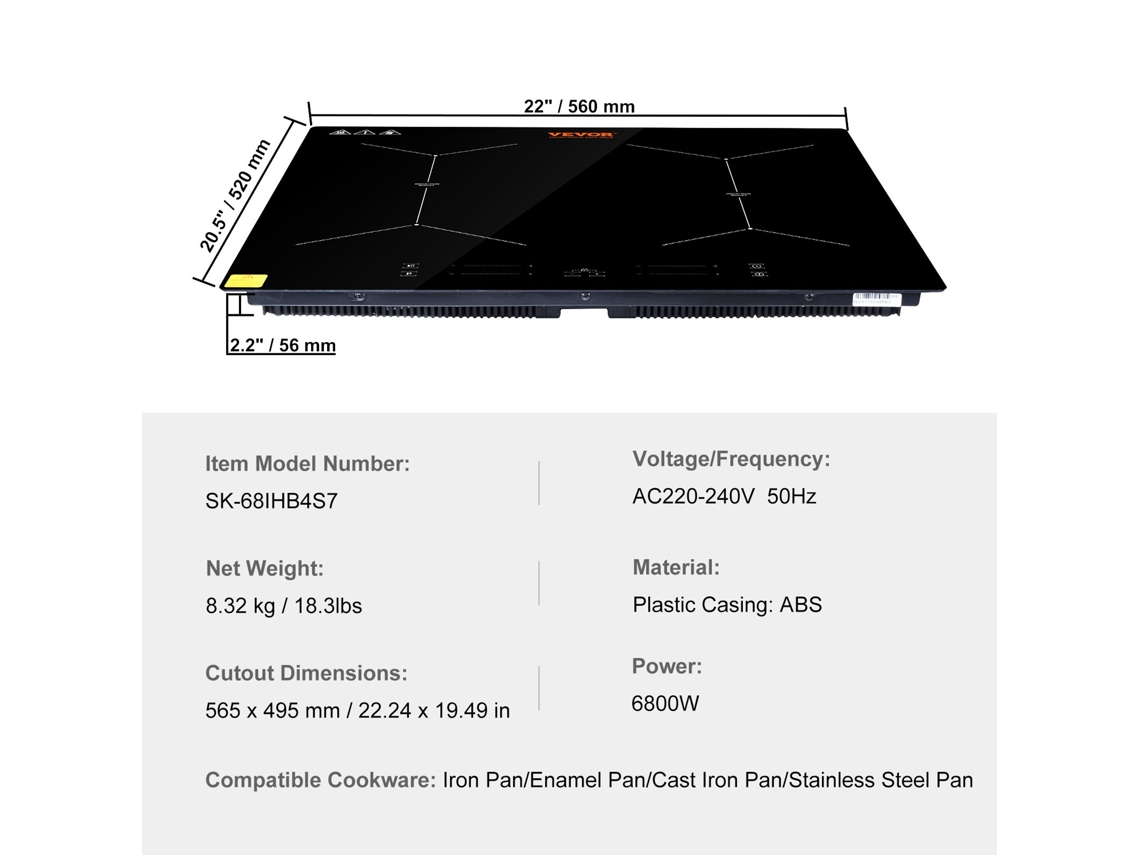 Cocina Eléctrica con Vitrocerámica 60x60 - 4 Zonas, Vitrocerámica