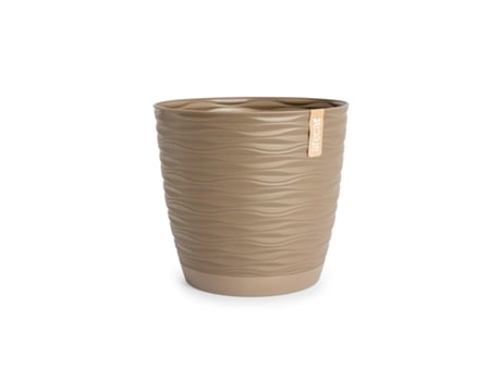 ARECA Wind - Maceta Decorativa Redonda 13 cm con Plato Integrado Taupe