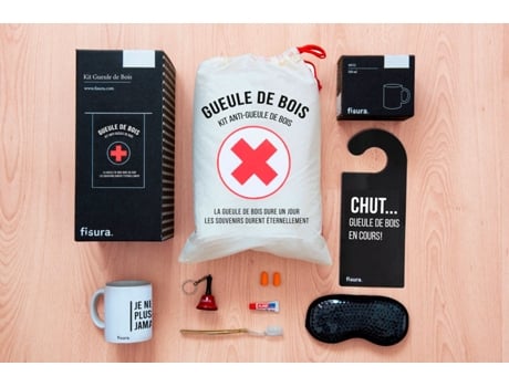 Kit de resaca en francés Kit de regalo para bodas, cumpleños y fiestas Kit de supervivencia unisex Regalo gracioso para amigos 8 productos FISURA