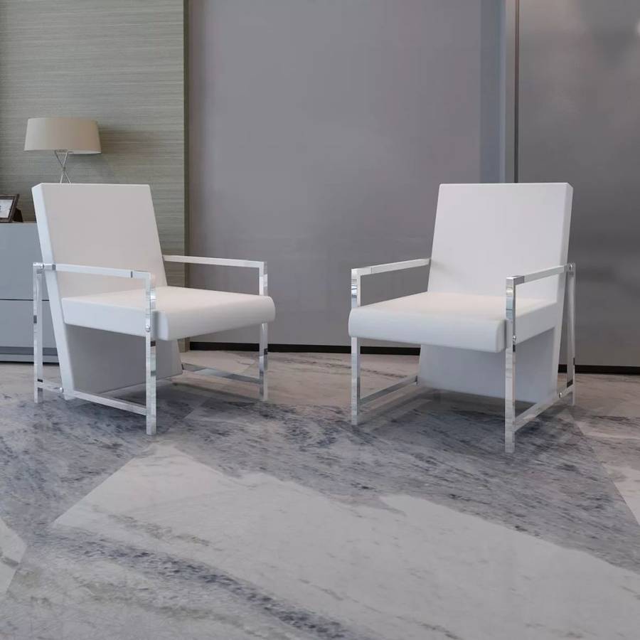 Sillón VIDAXL Esctructura Cromada 270180 Cuero Artificial Blanco (Plazas: 2)