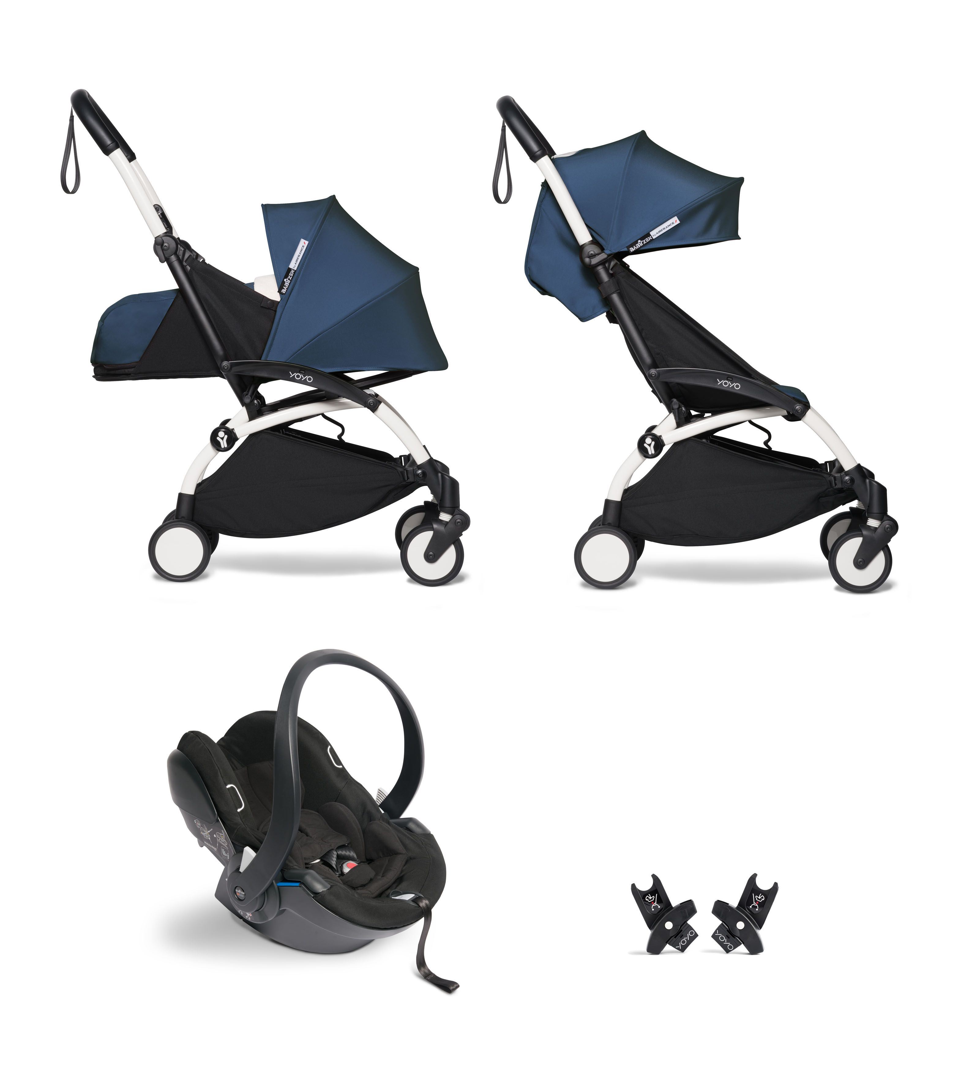 BABYZEN Yoyo² Buggy Complete / Full Set 0+ y 6+ Incluye Asiento de Coche BABYZEN Yoyo² Besafe Azul Marino Airfrance con Marco Blanco