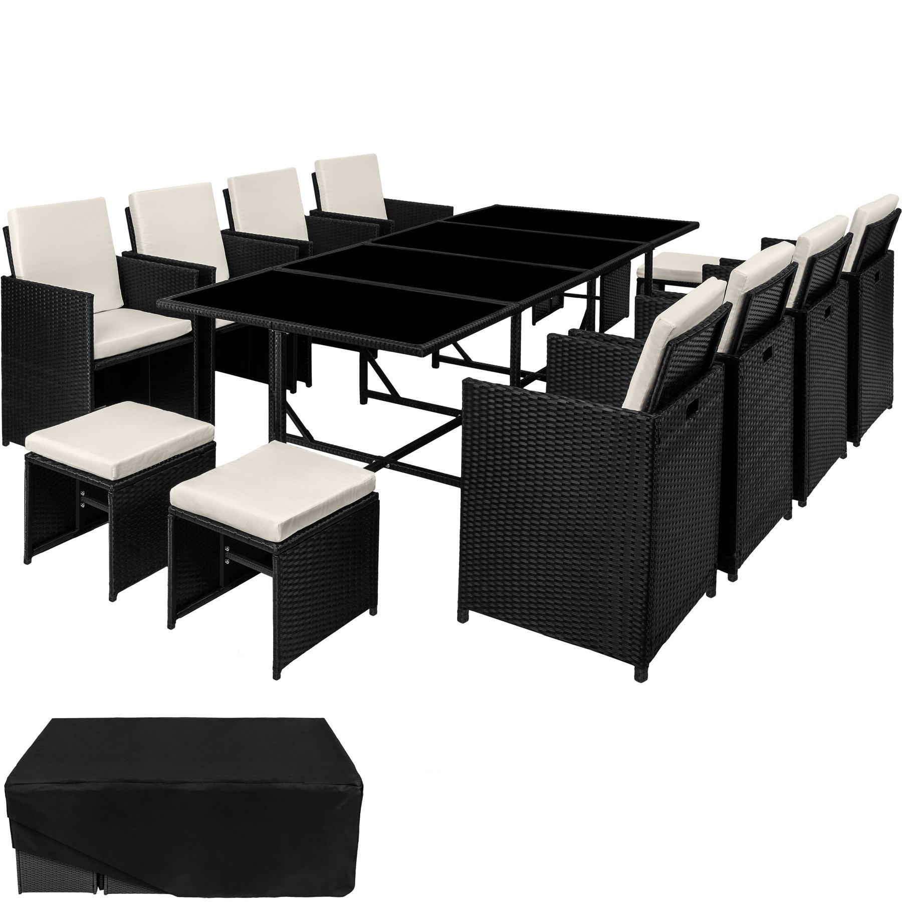 Conjunto De Palma compuesto 8+4+1 mueble exterior cojines y fundas asientos estructura acero tectake 53 x 87