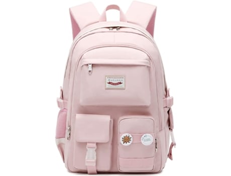 Mochila escolar rosa con correas descubiertas