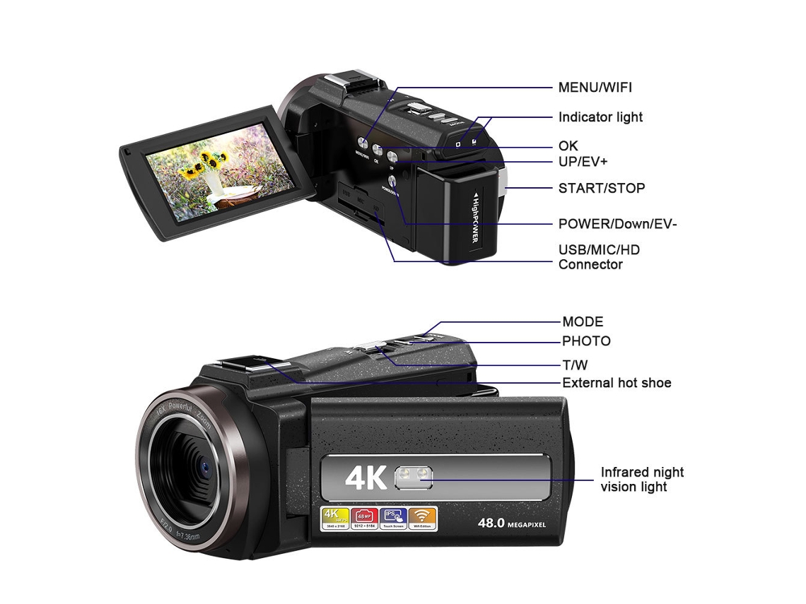 Videocámara con zoom digital OHPA Hdv-254Km4K-16X | Worten.es