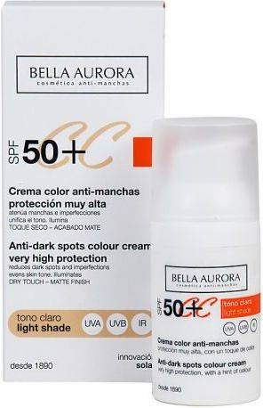 Bella Aurora Crema facial con color spf 50+ 30 ml cc cream para todo tipo de piel protector solar antimanchas spf50