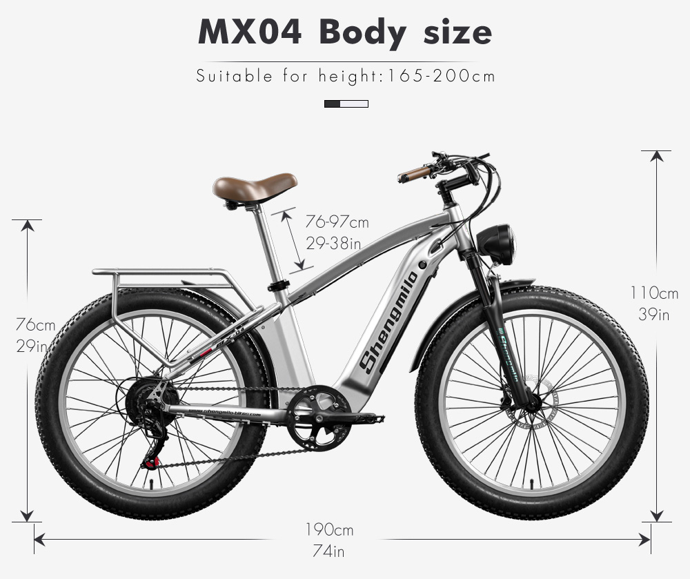 Bicicleta Eléctrica SHENGMILO MX04 26*3.0 inch Fat Tire Mountain Bicycle Bafang 500W Motor 15Ah Battery Shimano Gear