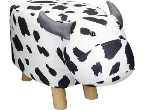 Womodesign Taburete Para niños forma animal vaca 64 x 31 37 cm asiento tapizado blanconegro otomano madera maciza puff con patas decoración creativa infantil