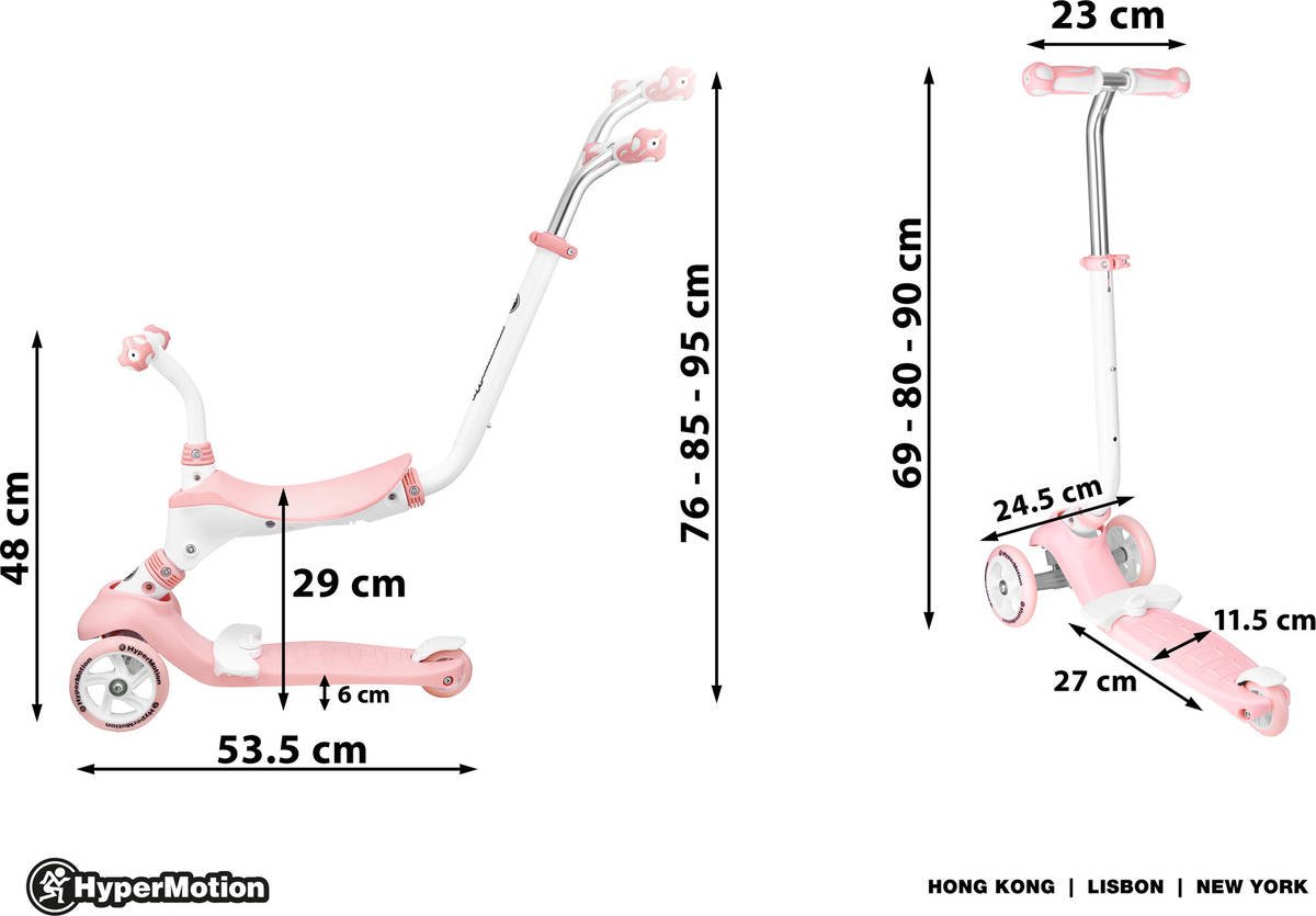 Patinete HYPERMOTION  Rosa (Edad Minima: 2 años - 95 cm)