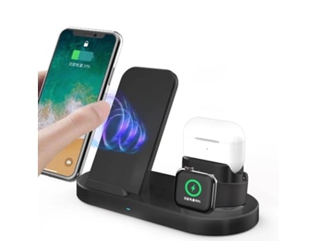 Cargador rápido inalámbrico SLOWMOOSE 4 en 1 para Iphone Reloj Pro Apple y Airpods (10W Negro con Caja)