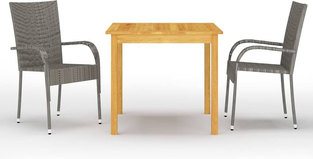 Conjunto de Comedor Jardín VIDAXL 3067691 (Gris - Madera - 85x85x74 cm - 3 Piezas)