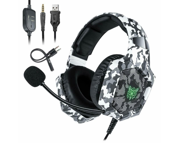 Auriculares Gaming WILL & IVY TECH WORLD Onikuma K8 (Multiplataforma - Micrófono - Blanco Camuflaje)