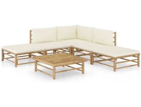 Vidaxl Set De muebles 6 piezas mobiliario exterior terraza hogar cocina mesa silla asiento suave respaldo y cojines blanco crema conjunto 3058187 65 30