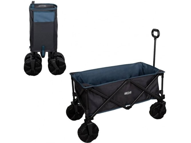 Aktive 62620 Transporte plegable playa camping con ruedas grandes todoterreno ancho especial mango ajustable carrito para sombrillas y sillas azul marino 91 49 5699 91x49x99cm