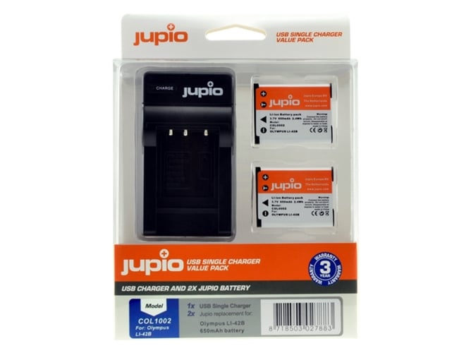 Kit JUPIO 2 Baterías Li40/63/EN-EL10 + Cargador Single USB