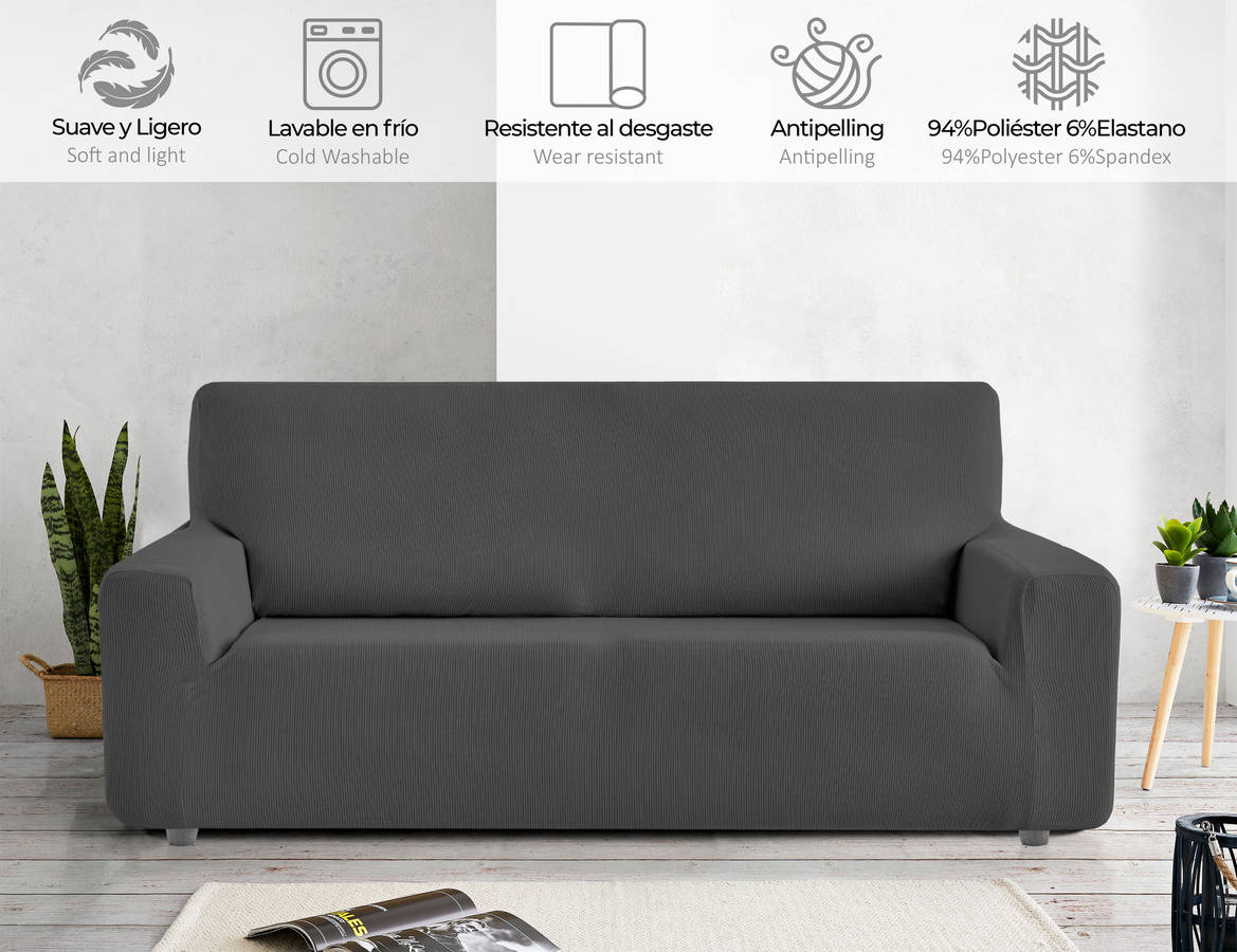 Eiffel Textile Funda sofa elastica protector adaptable gris 2 plazas 130180 cm de modelo rustica. 130x180