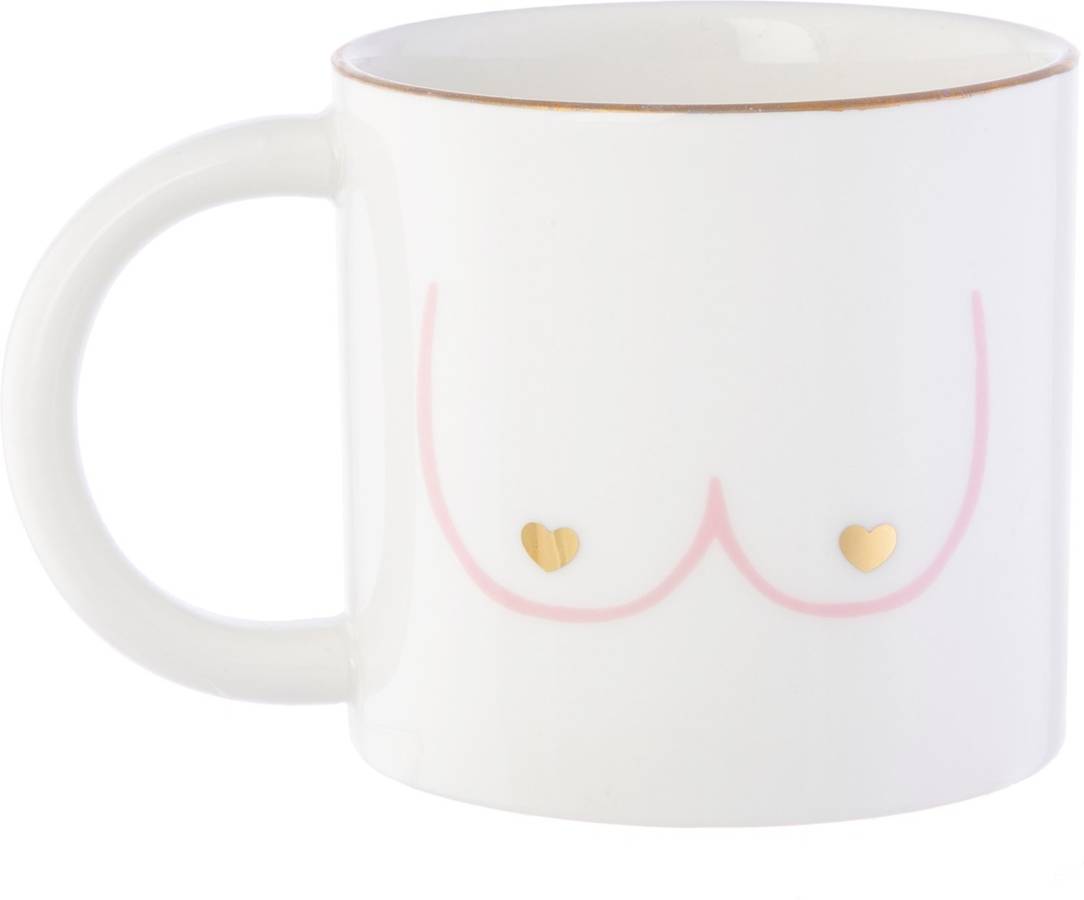 Sass Belle Boobies mug taza girl power blanco rosa y dorado 13 x 8.3 8