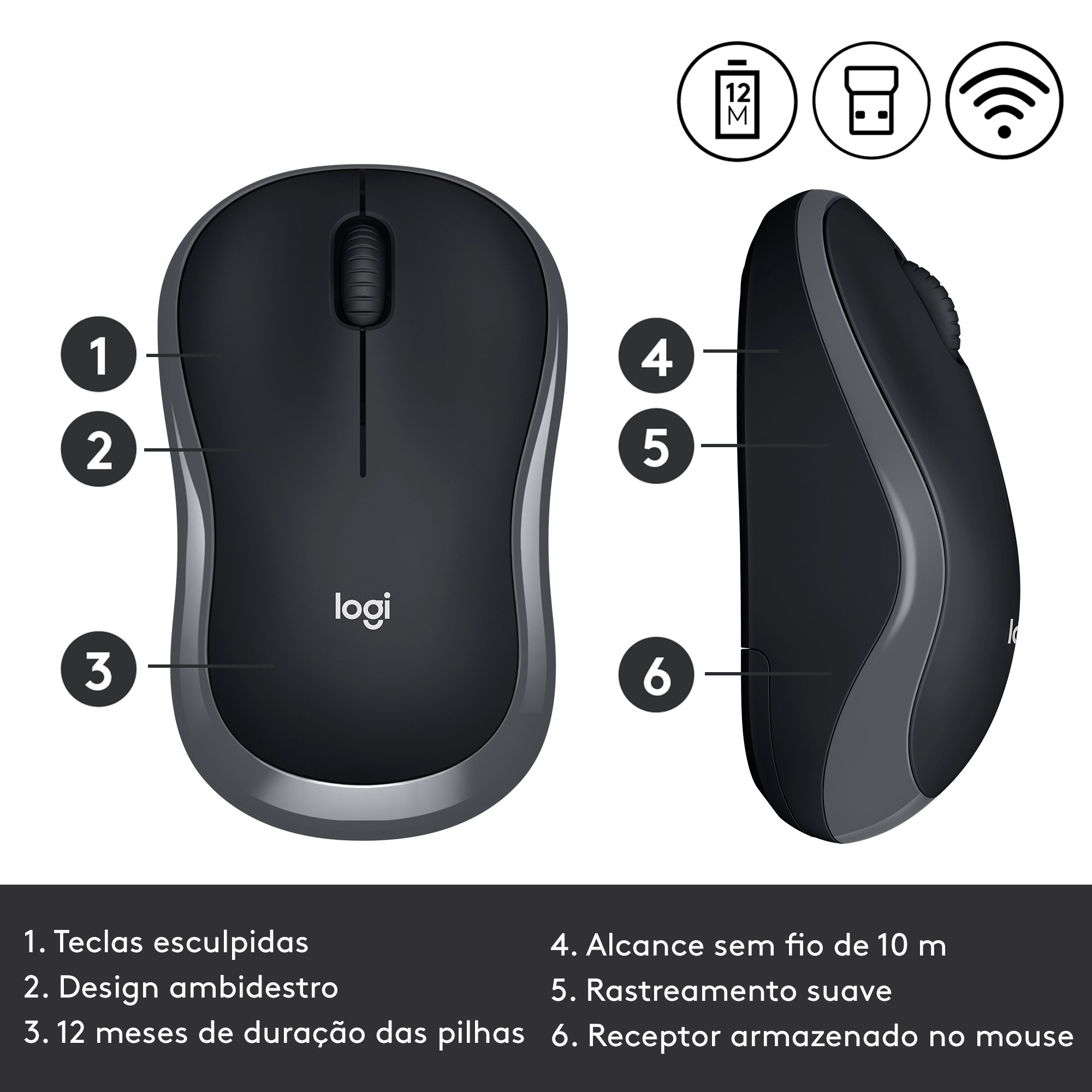 Ratón LOGITECH M185 (Inalámbrico - Casual - 1000 dpi - Negro)