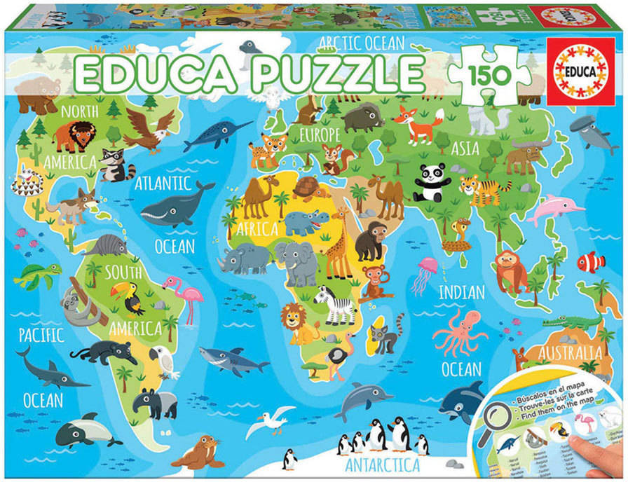 Puzzle EDUCA Educa 150 Mapa Mundo Animales (Edad Mínima: 6 Años - 150 Piezas)