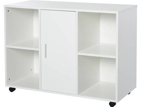 Homcom Armario De oficina impresora soporte con 4 compartimentos puerta ruedas 2 frenos 100x40x71 cm blanco vinsetto 100x40x71cm