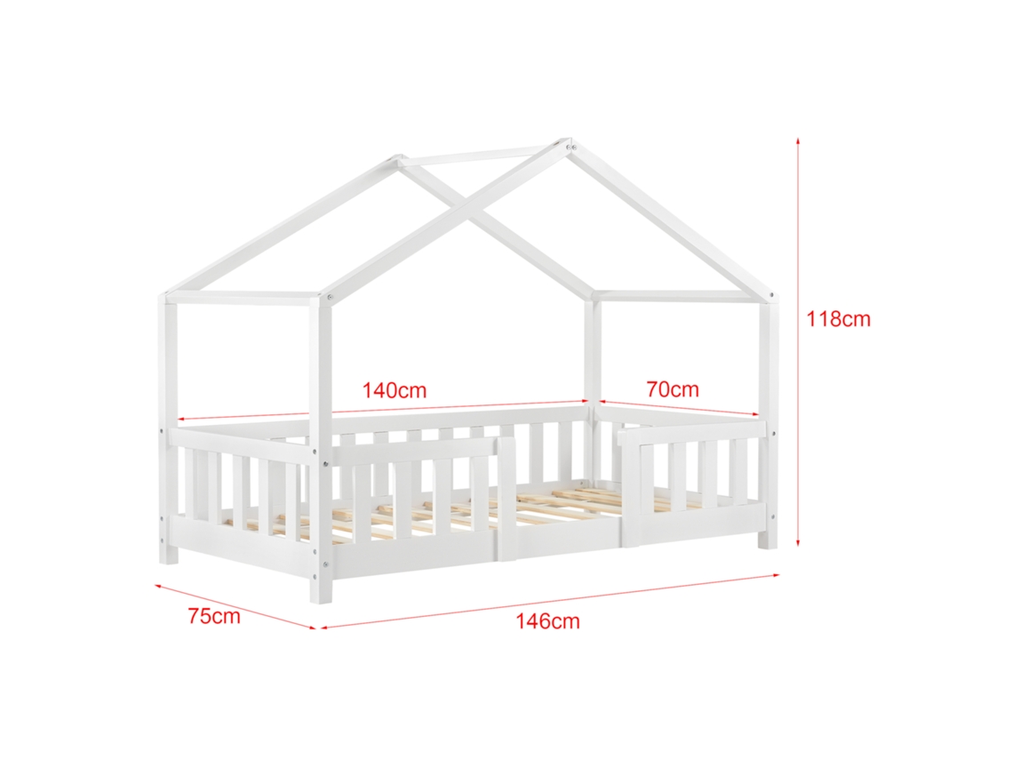 Cama para niños Sisimiut forma de casa pino 70x140 cm blanco mate [en.casa]