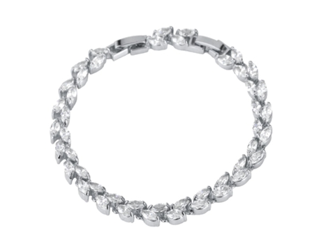 Pulsera U7 con Strass en forma de Hoja - Plata y Blanco