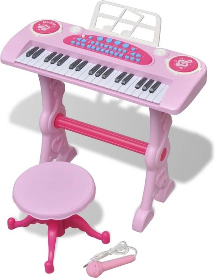 Piano De Juguete 37 teclas con taburetemicrófono para niños rosa vidaxl