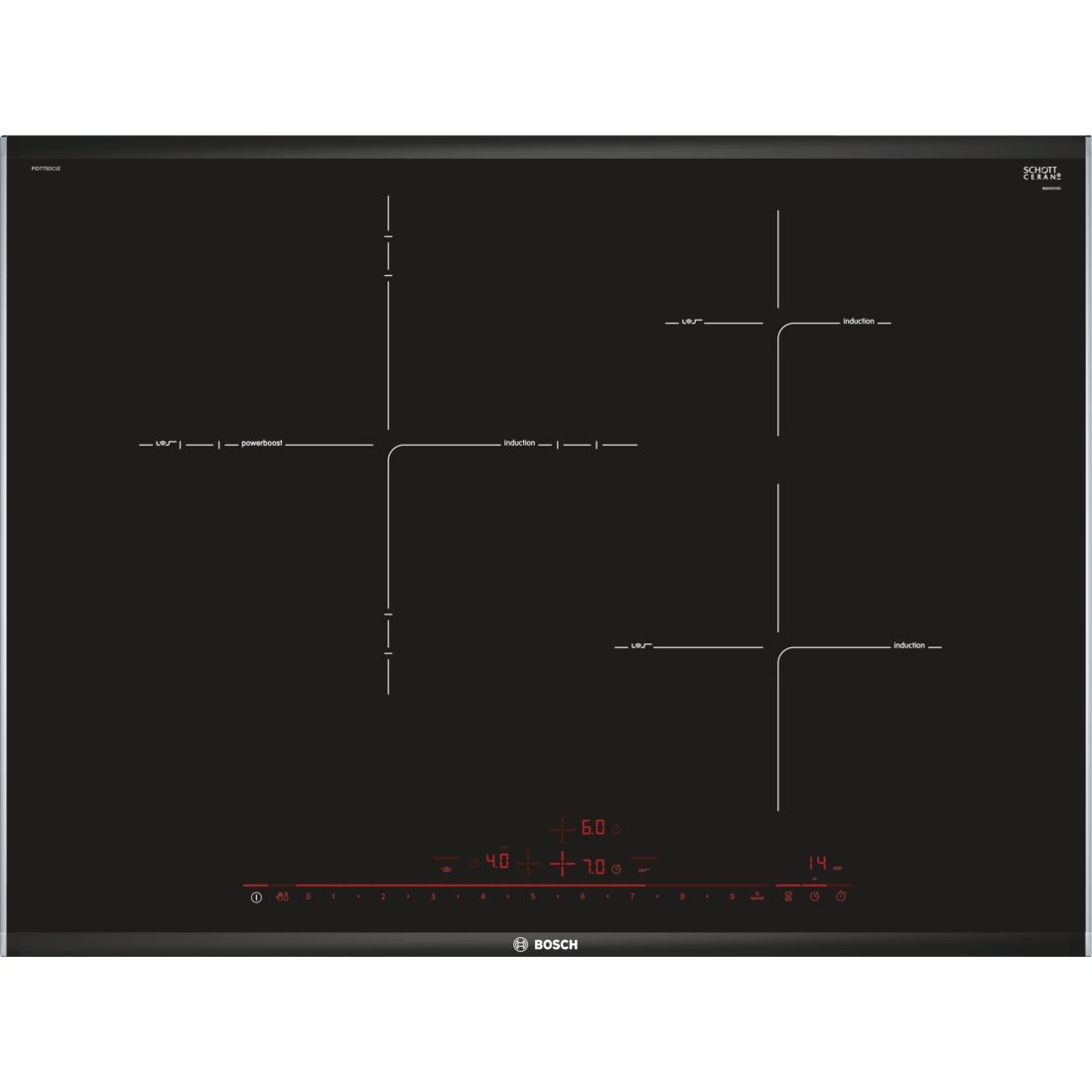 Placa de Inducción BOSCH PID775DC1E (Eléctrica - 71 cm - Negro)