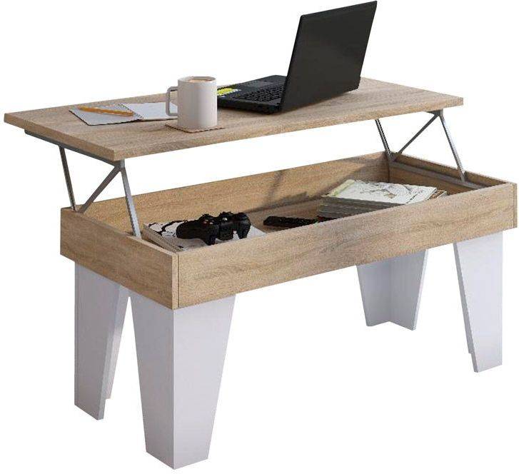 De Centro Skraut home mesaeleklblso roble claro blanco mate melamina 92 50 45 elevable cm café con almacenaje modelo kl resistente montaj 92x50x4557