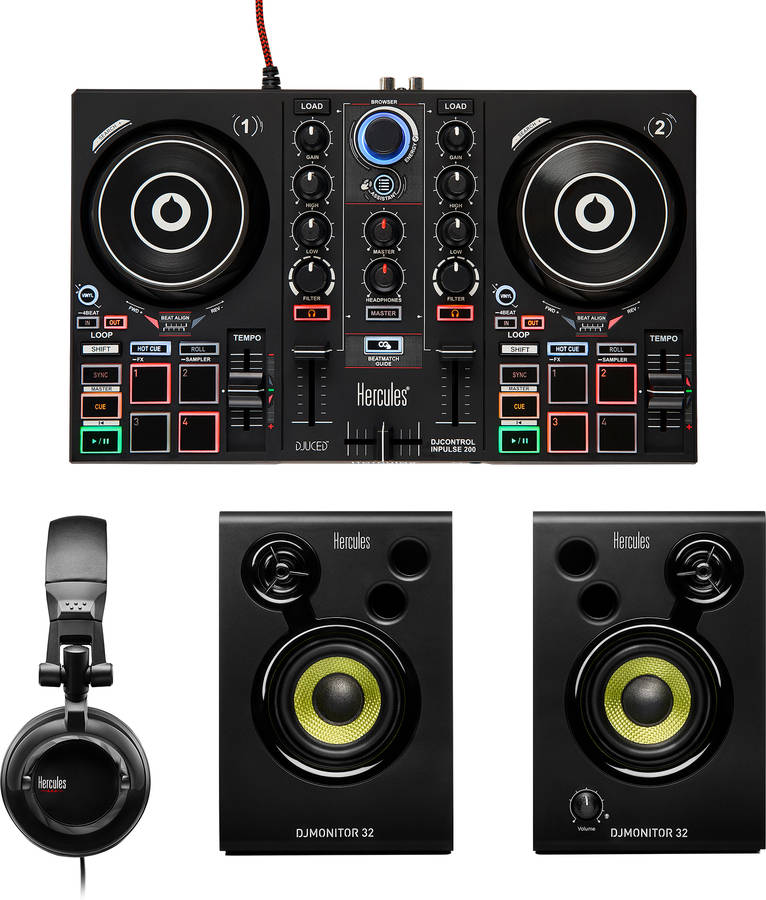 Kit Controlador DJ + Altavoces Monitor + Auriculares HERCULES DJLearning Kit