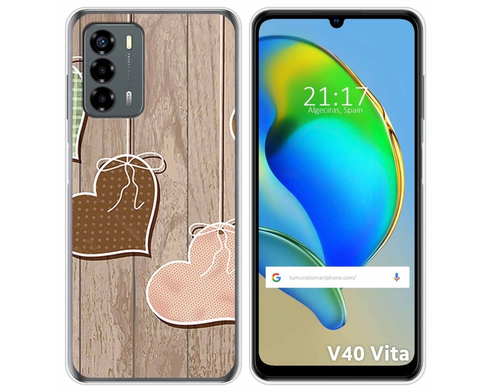 Funda Silicona Para zte blade v40 vita diseño corazones madera