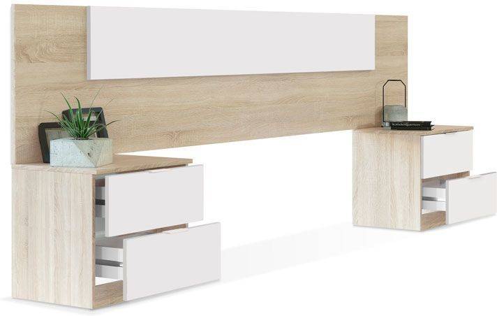 Cabecero HABITDESIGN Luca 016075F  (Blanco Artik  - Roble  - Melamina - 247 x 95,5 x 38 cm)