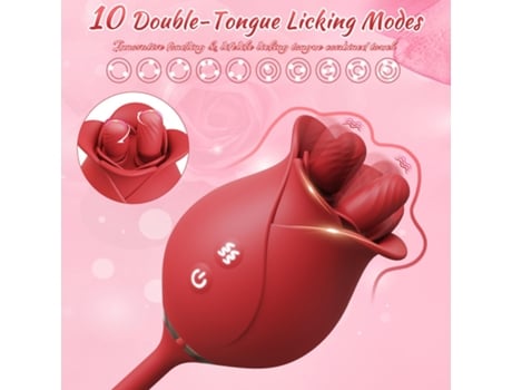 Vibrador de masaje para lamer la lengua de doble cabeza rosa para mujer (rojo) VEANXIN