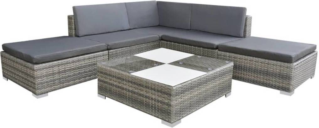 Conjunto de Sofás para Exterior Almohadones VIDAXL mimbre PE Gris (6 piezas)