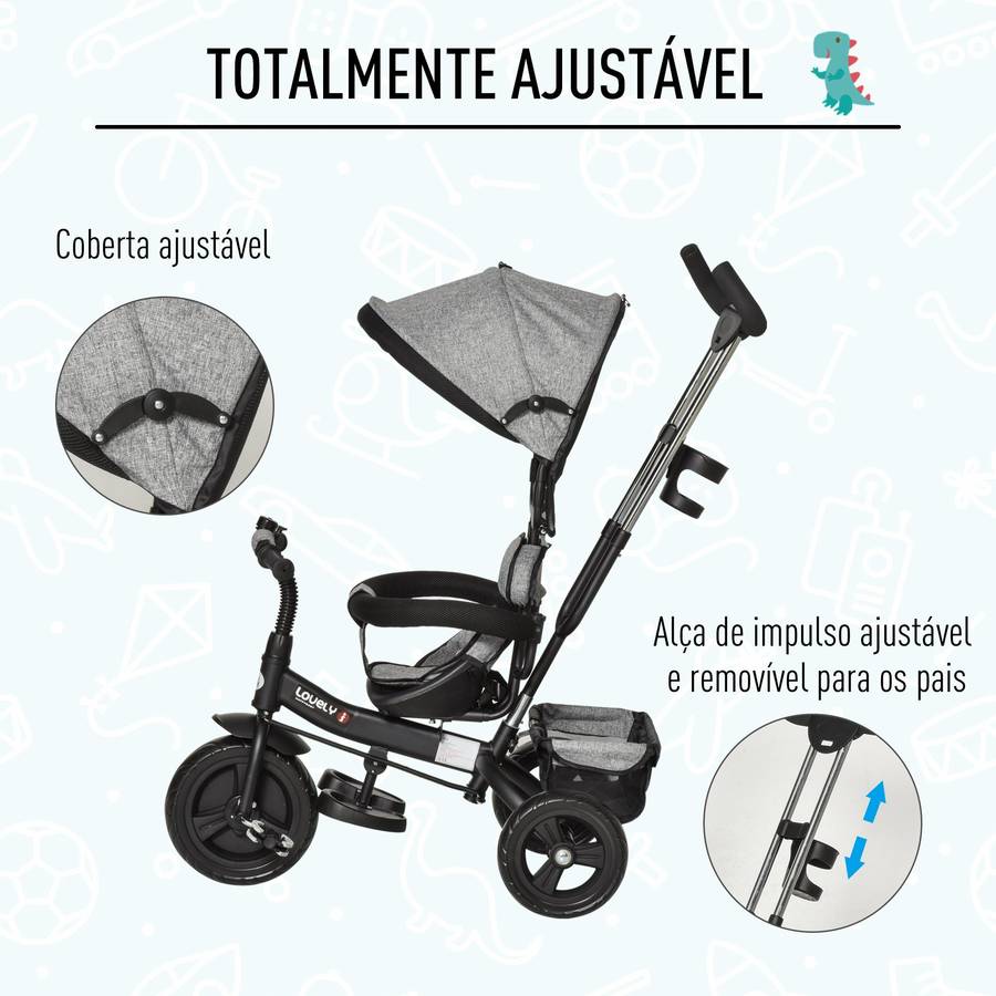 Triciclo HOMCOM 2 en 1 con toldo ajustable (Edad Minima: 18 meses - 92 x 51 x 110 cm)