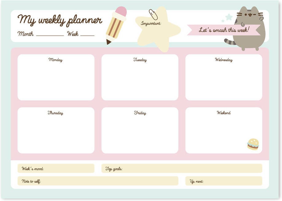 Bloc Planificador Semanal a4 pusheen foodie collection organizador planning escritorio material escolar y papeleria licencia oficial agenda