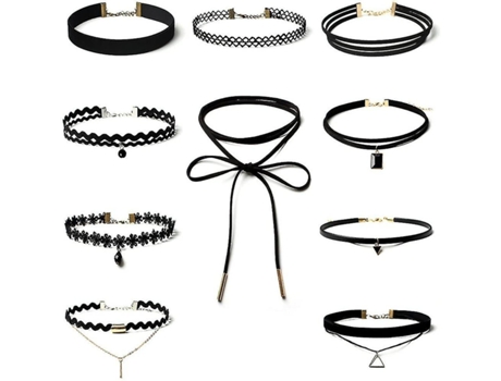 Collar de gargantillas negras de 10 pcs para mujeres, Black Classic Velvet Stretch Gothic