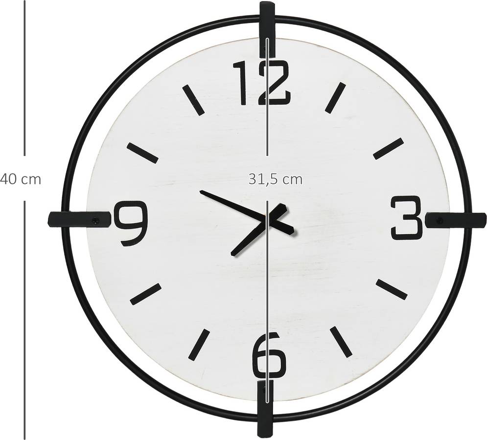 Reloj de Pared HOMCOM 830-638V00WT Madera de Abeto y Metal Ø42.5 Blanco y Negro