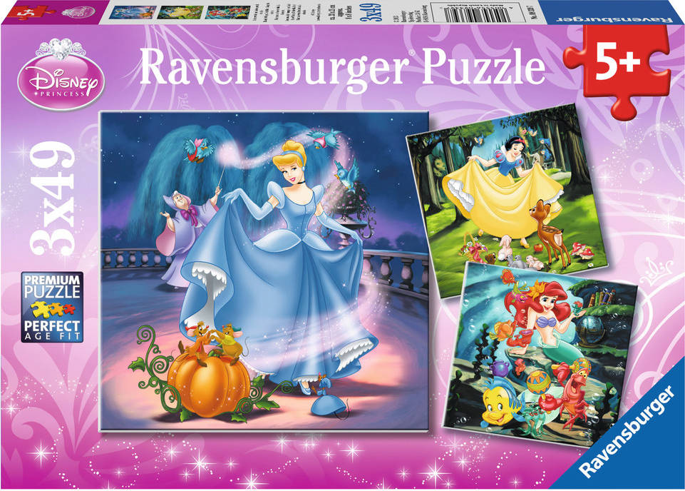 Conjunto de 3 Puzzles RAVENSBURGER Disney Princess (49 Piezas)