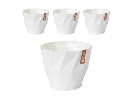 Set de 4 Macetas Redondas Decorativas 17 cm con Textura. Blanco Roto ARECA