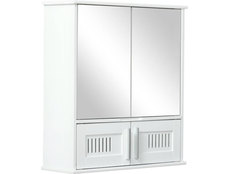 Kleankin Armario De baño con espejo montado en pared puertas ventiladas y estante ajustable mueble suspendido multiuso 1 blanco 43x34x77