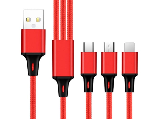 Cable WJS 3 en 1 (Lightning - USB-C - MicroUSB - 11 cm - Rojo)