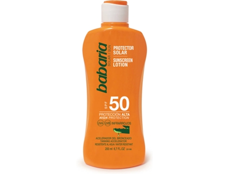 Protector Solar BABARIA Leche Aceleradora del Bronceado Aloe Vera SPF 50 (200 ml)