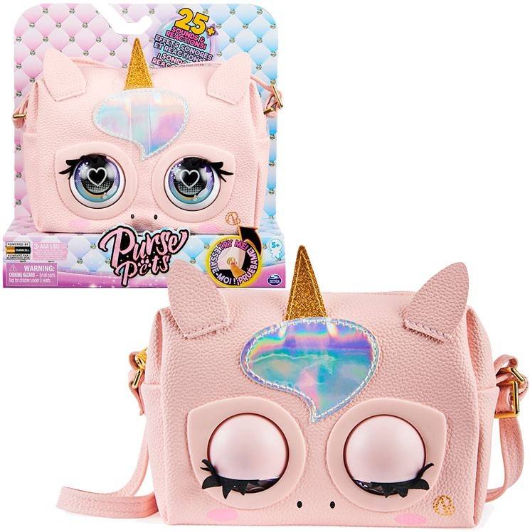 Purse Pets Bolso mascota interactiva glamicorn unicornio niña con de 25 sonidos y reacciones 6064255 juguetes 5 años muñeca spin